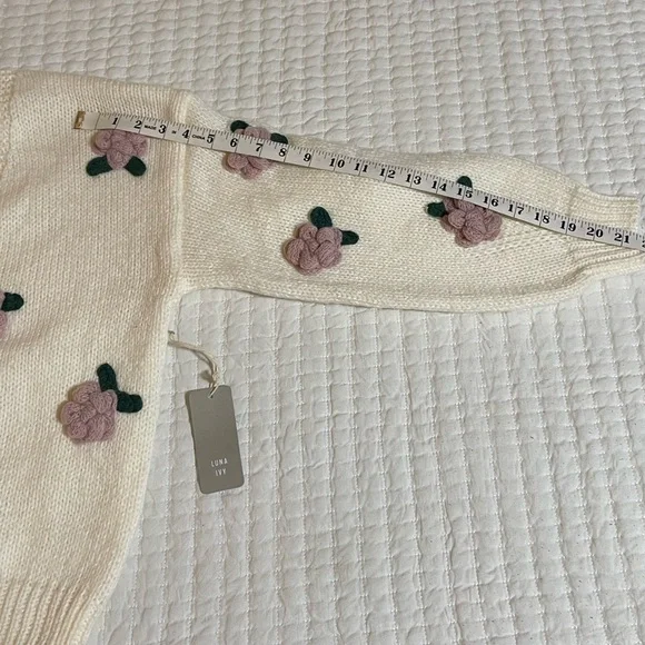 NWT Floral Embroidered Cardigan | Cream and Purple - Picture 8 of 12